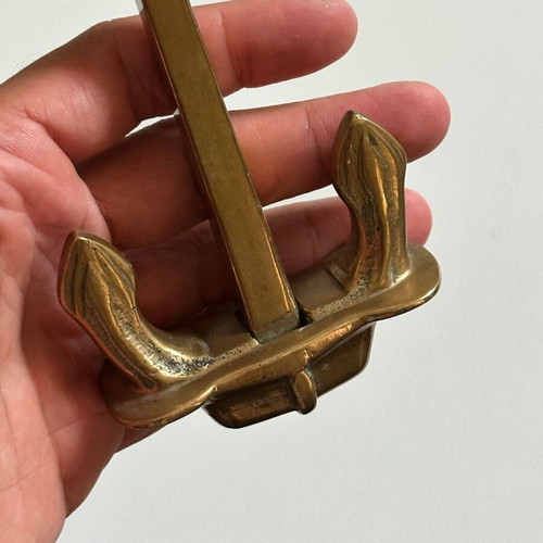 Vintage brass wall hook anchor design used, 13.5x7.5 cm