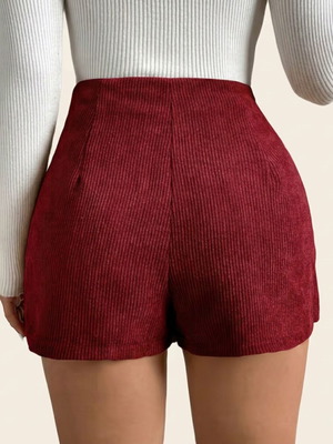 Red wrap skort with decorative button detail, new