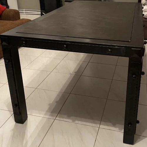 Desk with metal frame and wooden surface, handmade forged iron