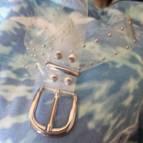 Transparent women's belt with studs, like new, 100 cm