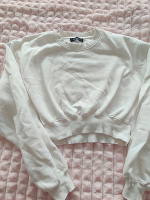 Cropped white sweatshirt with balloon sleeves Pink Woman like new