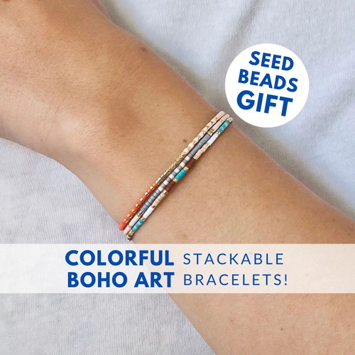 Boho thin bracelets with seed beads new, multicolor