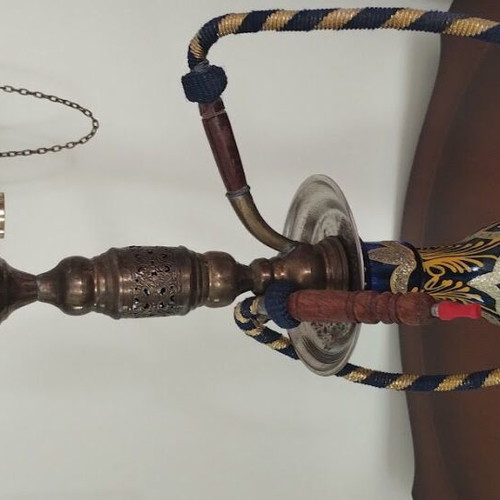 Hookah used 60cm with glass base, brass and wood