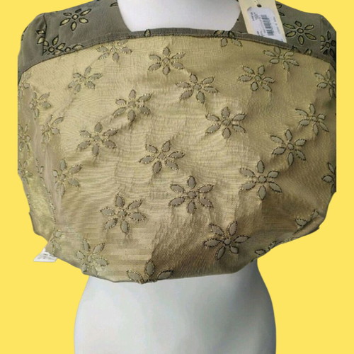 Rococo blouse new with gold flowers, size S, khaki