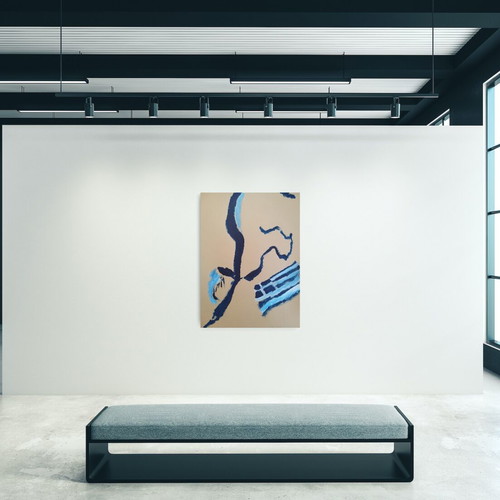 F for Freedom Abstract Blue Original Acrylic Painting 102x72 cm new