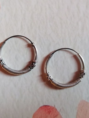 Silver 925 hoop earrings boho with engravings 22 mm diameter new