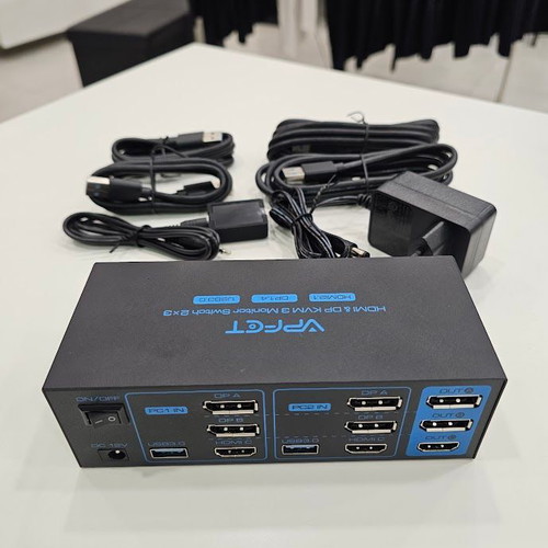 VPFET VP-SW232 8K KVM Switch new for 2 computers and 3 monitors with HDMI 2.1 and DisplayPort 1.4