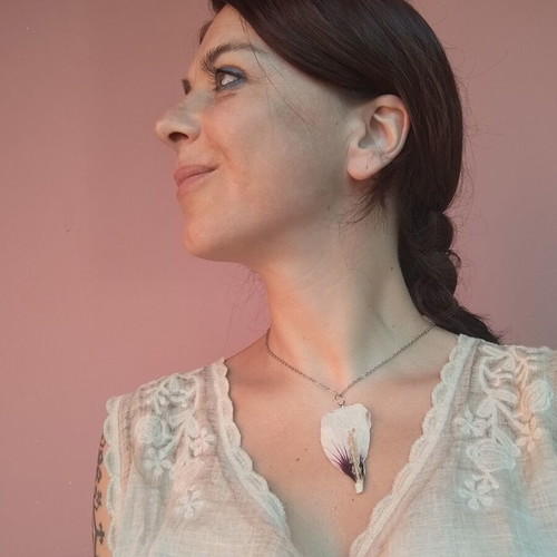Floral necklace handmade talisman with hibiscus