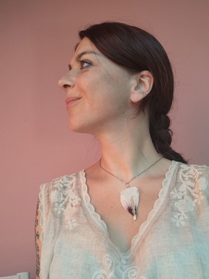 Floral necklace handmade talisman with hibiscus