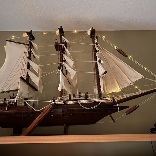 Wooden decorative sailing ship model, handmade, ~1m length