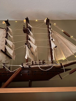 Wooden decorative sailing ship model, handmade, ~1m length