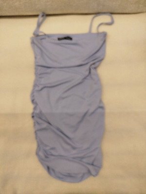 Zara mini dress in periwinkle blue like new with ruched design and spaghetti straps
