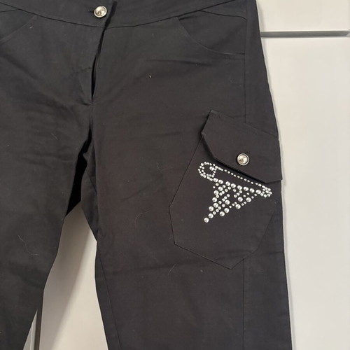 Black Capri Pants women's large with strass detail and decorative buttons like new