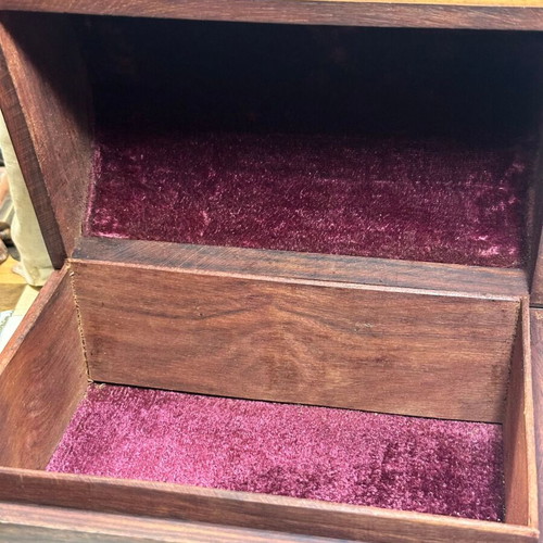 Vintage wooden chest with brass inlay used