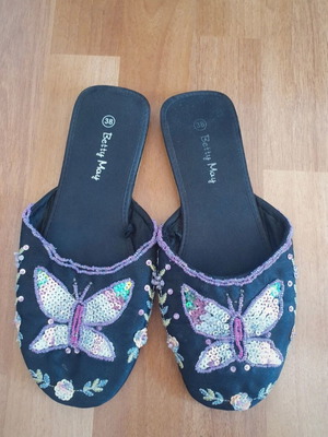90s slippers used, handmade, size 38, black and pink