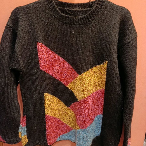 Handmade knitted sweater like new, black multicolor size M