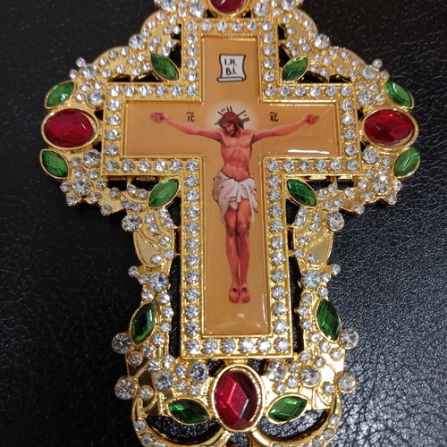 Chest priestly cross new with 23 red and green stones