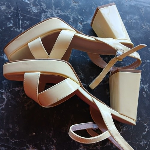 SweetShoes Lemon Yellow High Heel Sandals with Platform, New, Size 39