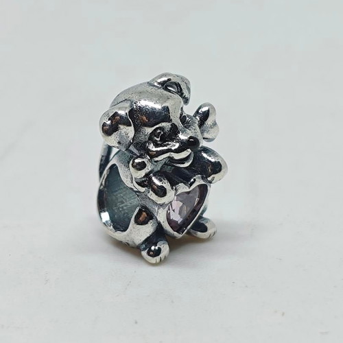 Silver Charm Dog with Pink Crystal Heart S925 like new