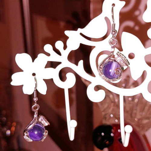 Silver earrings with purple stone handmade, new