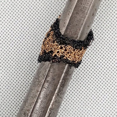 Handmade brass and black wire woven ring size 8