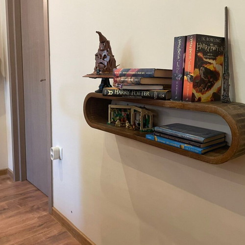 Floating Wall Shelf curved bent design handmade from solid beech wood