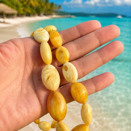 Natural Baltic Amber Necklace, Handmade Unique White Amber, 47 cm