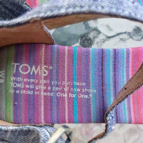 Toms platform sandals with cork and multicolor denim, like new