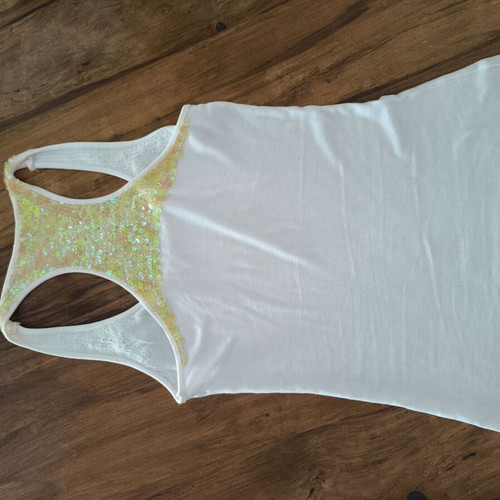 White tank top used with beads and transparent pink back