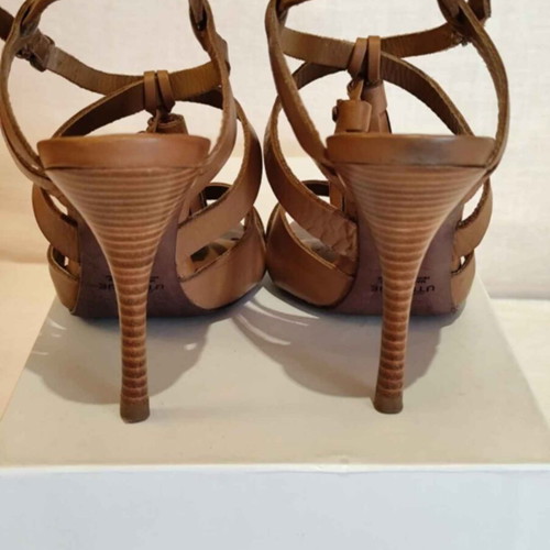 Leather women's high-heeled sandals size 39, brown
