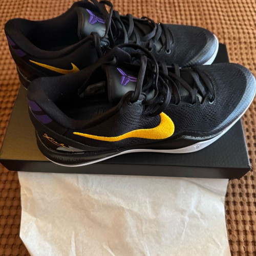 Nike Kobe VIII Protro Lakers Away athletic shoes new, size 44.5, black