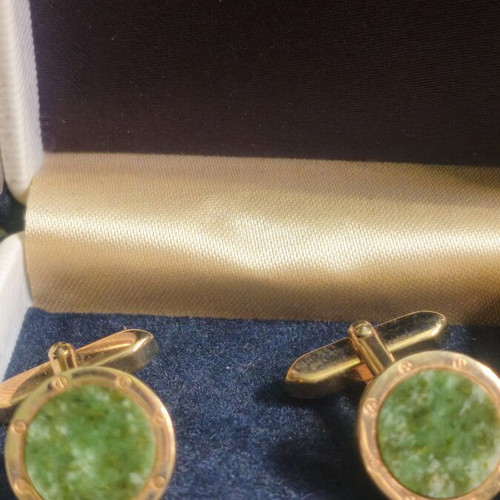 Harvie & Hudson Knightsbridge Cufflinks like new, real jade, gold tone