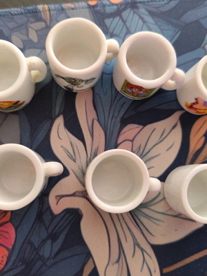 Porcelain miniature Disney cups used, set of 7, vintage