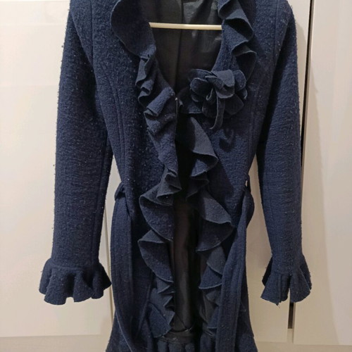 Dark blue coat XS like new with ruffles