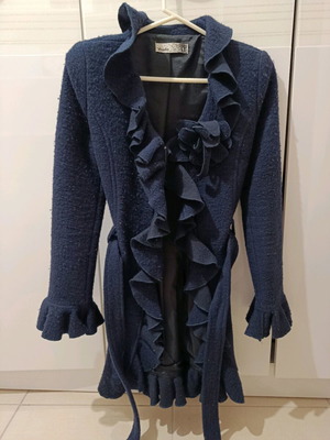 Dark blue coat XS like new with ruffles