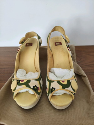 BC fabric platform sandals used, multicolor yellow, size 39