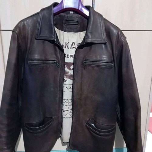 Leather jacket calfskin XL used brown A.L.E., zipper may need repair