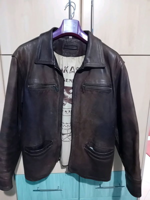 Leather jacket calfskin XL used brown A.L.E., zipper may need repair