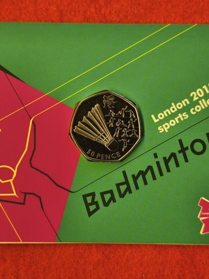 50 Pence Coin London 2012 Badminton Olympic Games New