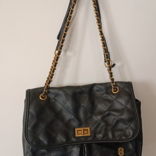 Black Quilted Shoulder Bag with Gold Chain new