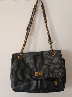 Black Quilted Shoulder Bag with Gold Chain new