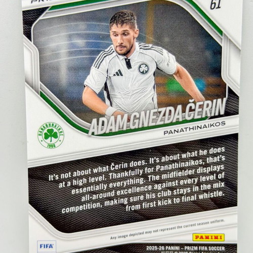 Panini FIFA Prizm 2025/26 Adam Gnezda Cerin Mosaic Prizm Parallel RC new