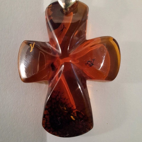 Hope Cross new with natural Baltic amber and gold-plated links