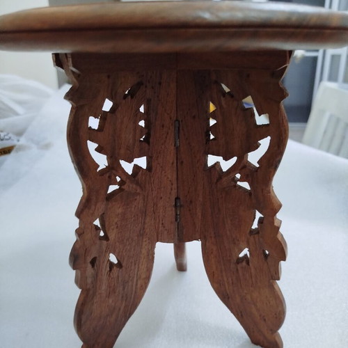 Wooden carved table used, decorative 25 cm height