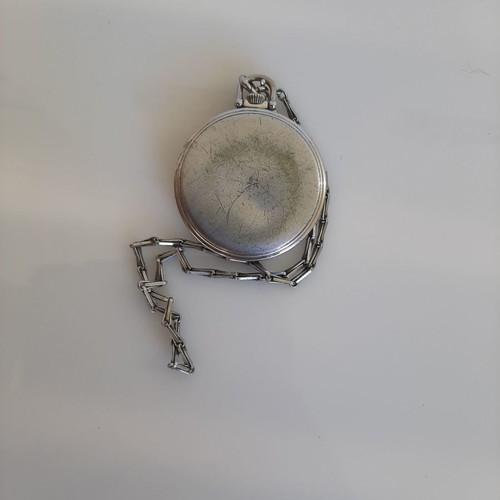 Pocket Watch Technos used, with silver chain, 1947, Swiss Made