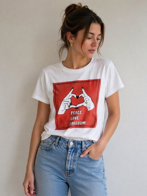 Peace Love Freedom t-shirt like new, white and red, XS