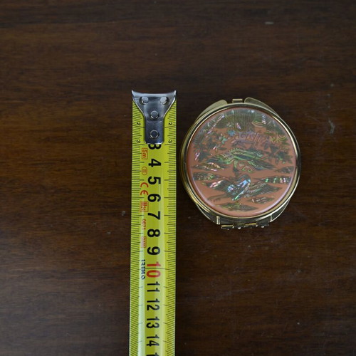 Vintage compact mirror with gold metal case like new
