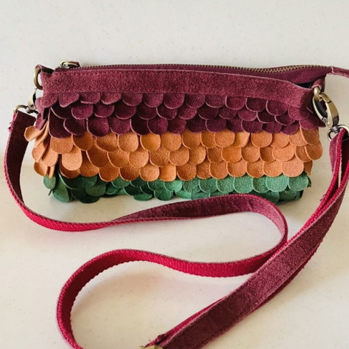 Boho suede women's crossbody bag, multicolor