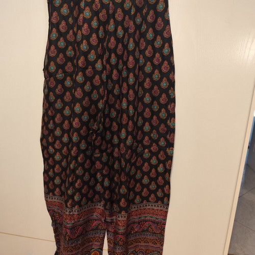 Boho cotton pants with paisley print, US 8 Medium