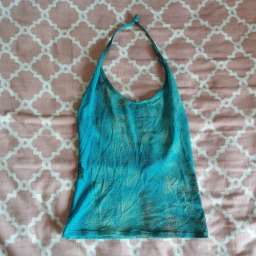 Blue women's crop top with neck tie, size small